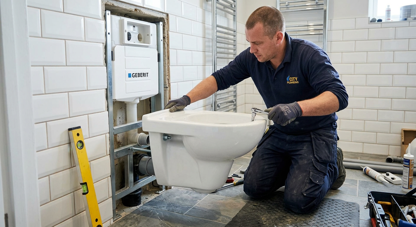 Pose de WC suspendu par un plombier professionnel au Chesnay